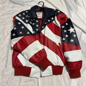 Michael Hoban WHEREMI USA Flag Leather Jacket Red White Blue Small Vintage
